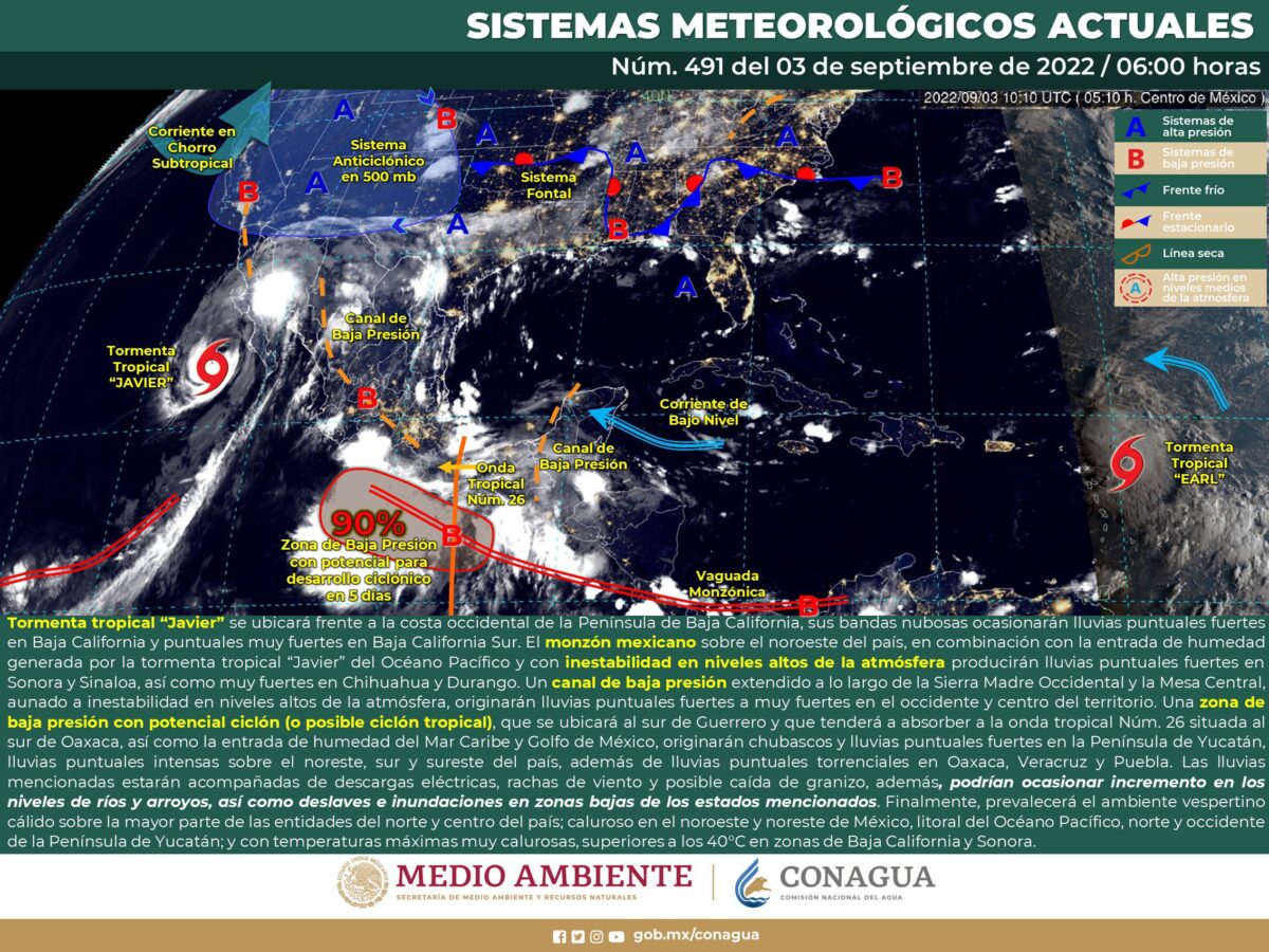 Tormenta Javier continuará provocando fuertes lluvias en el nororeste