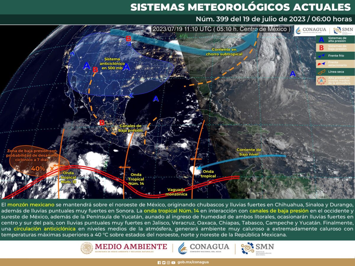 Clima México del 19 de julio de 2023 seguirán las lluvias por monzón y