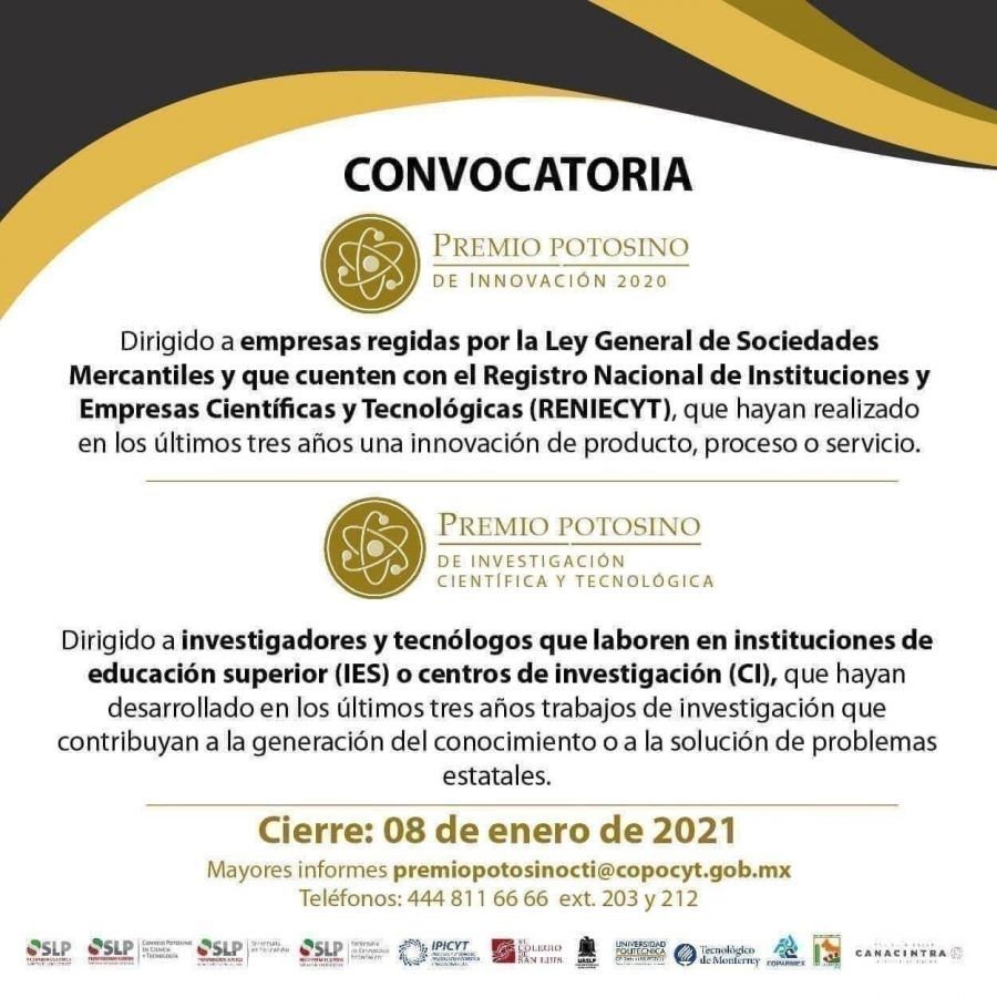 Continúa abierta convocatoria para el premio Potosino de investigación científica COPOCYT Convocatoria 301220