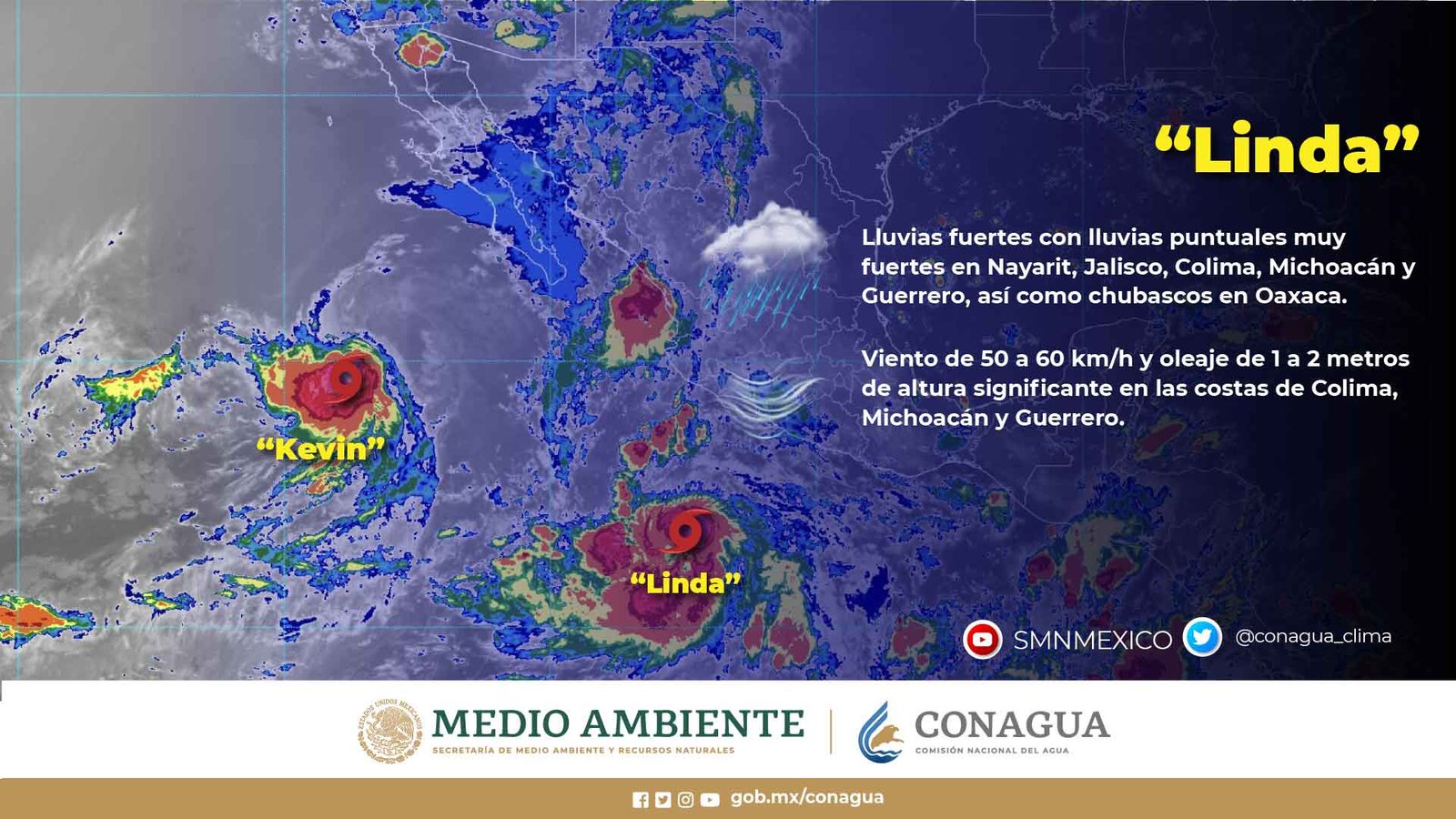 Tormentas Tropicales "Kevin" y "Linda" cercanas a las costas mexicanas 11 tormentas linda ,kevin