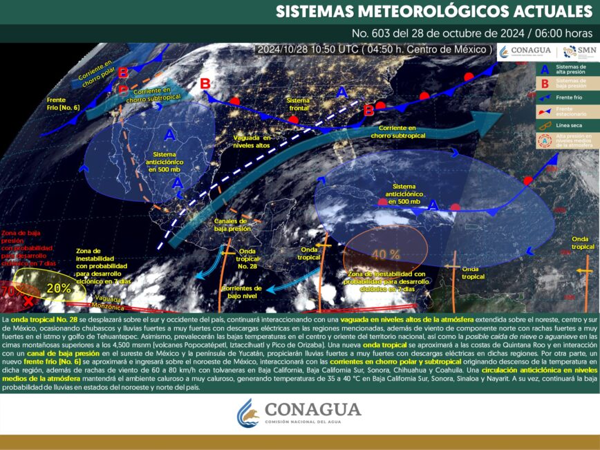 Aproximándose nuevo frente frío No. 6, bajan y suben las temperaturas en varios estados