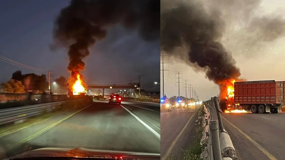 Bloquean Tráileres incendiados en la carretera 45 Norte en Aguascalientes
