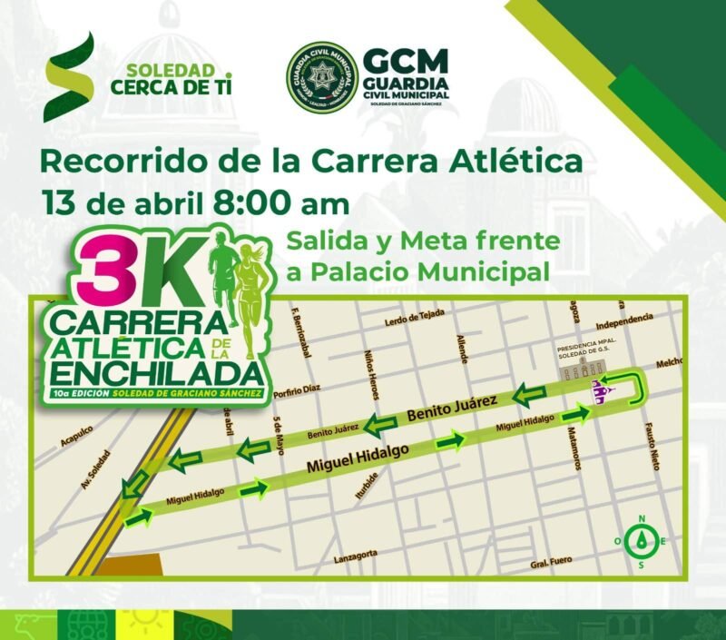 Seguridad Vial de Soledad anuncia cierres viales y rutas alternas por Carrera Atlética de la Enchilada (ruta) carrera atletica