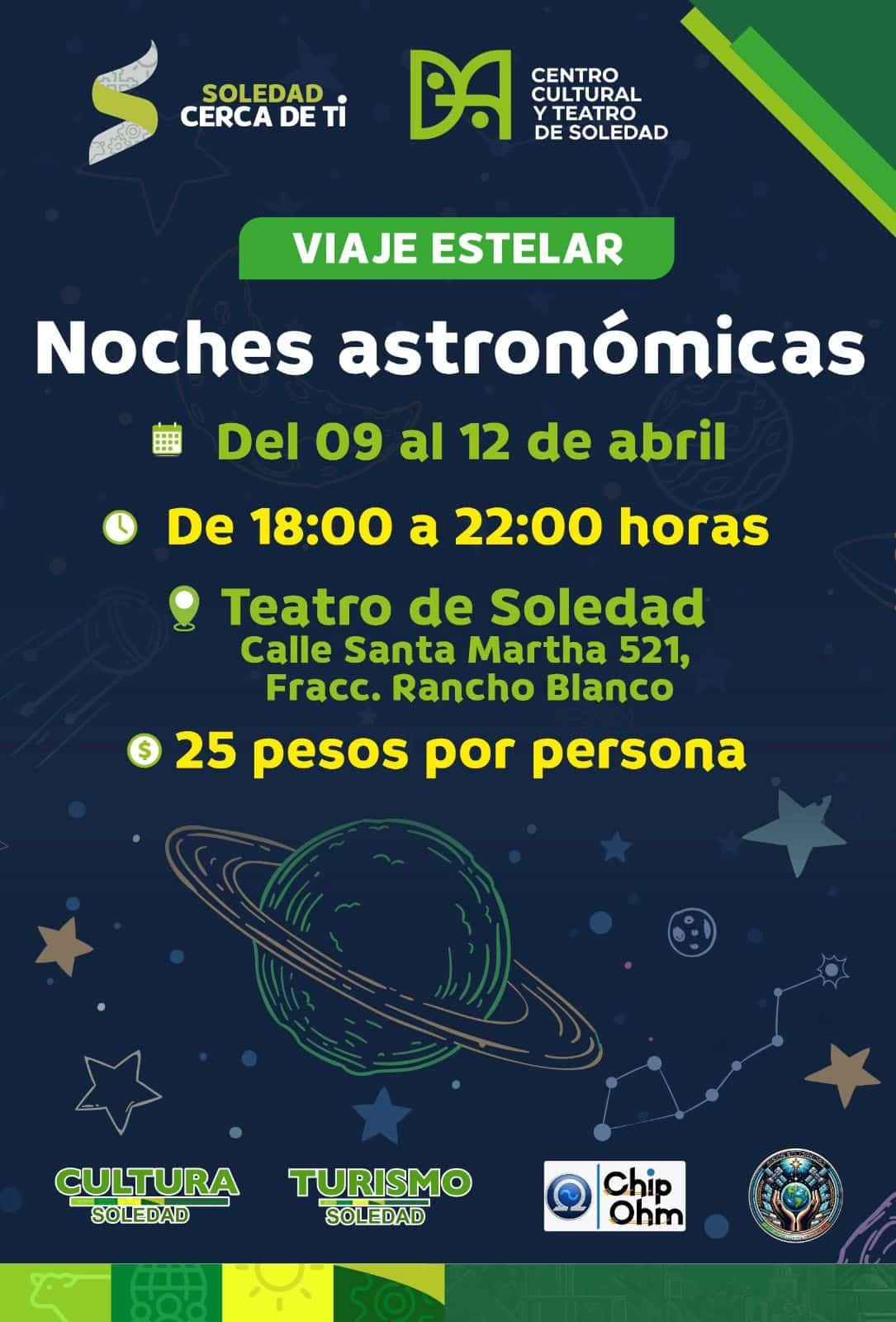 Este miércoles, inician las noches astronómicas en Soledad de G.S noche astronomica
