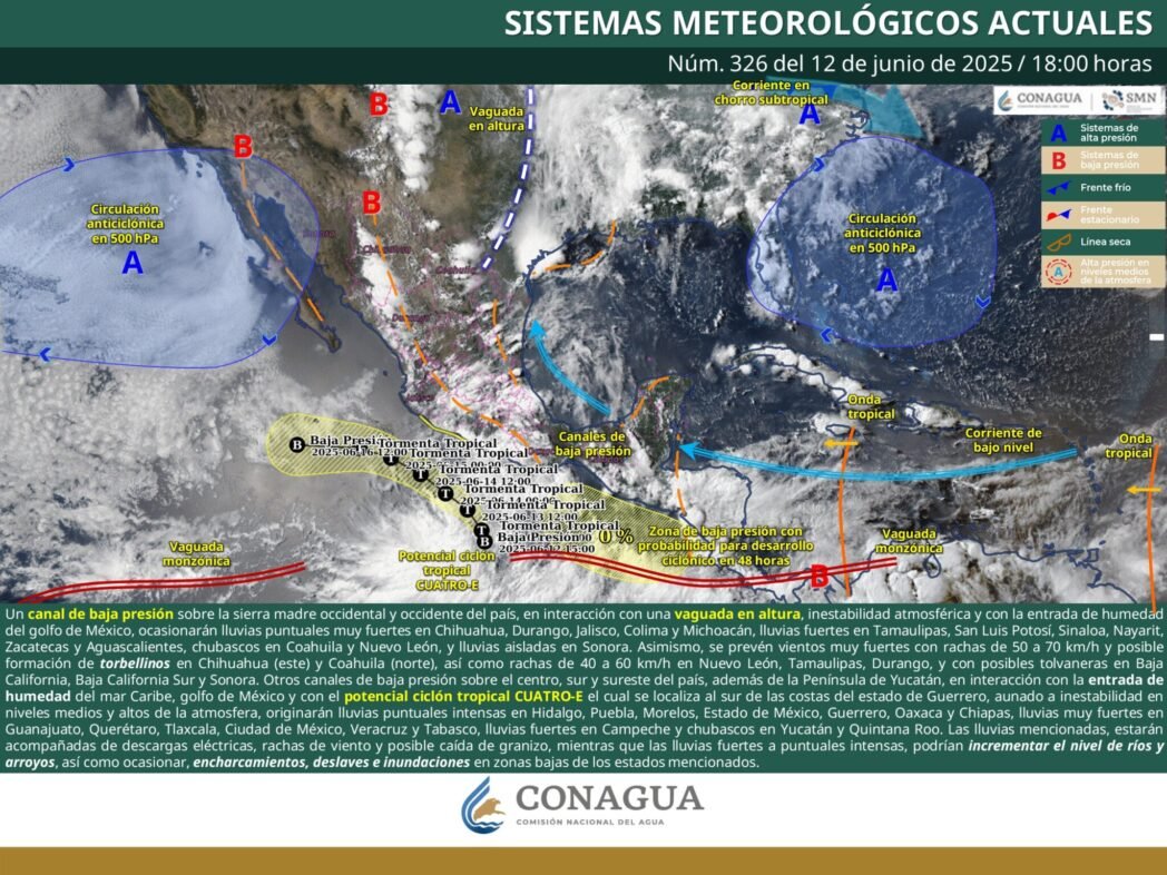 Ciclón tropical CUATRO-E avanza por las costas mexicanas ciclon tropical cuatro e