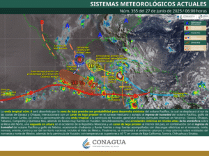 Onda Tropical Núm. 6 y Zona de Baja Presión Provocarán Fuertes Lluvias en el Sureste de México
