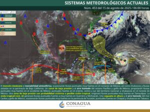 Se mantienen las lluvias en varios estdos por Monzón mexicano e inestabilidad atmosférica