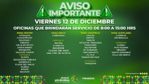 21 oficinas recaudadoras de finanzas brindarán servicio HOY 12 de diciembre