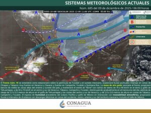 Lluvias fuertes a intensas en Chiapas, Oaxaca, Tabasco, Veracruz y la Península de Yucatán