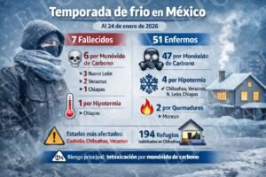 Temporada de frío deja siete muertos y más de 50 enfermos en México; monóxido de carbono, la principal causa