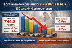 Confianza del consumidor inicia 2026 a la baja: ICC cae a 44.0 puntos en enero