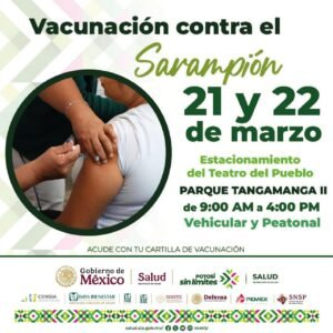 Realizarán vacunación masiva contra sarampión en el Parque Tangamanga II