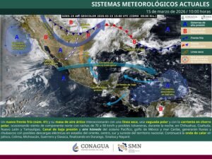 Chubascos en el oriente y sureste, con rachas fuertes de viento en gran parte del país