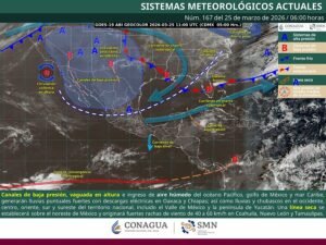 Lluvias fuertes en Oaxaca y Chiapas; vientos en el noreste y ambiente caluroso en el país