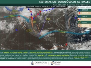 Lluvias puntuales muy fuertes en Chiapas y Tabasco