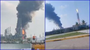 Otra vez Dos Bocas: Reportan un incendio en la bodega de coque en la refinería Olmeca