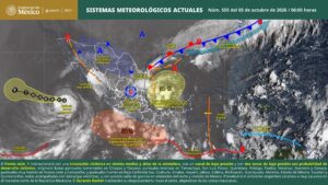 Frente frío y sistemas de baja presión provocarán lluvias intensas en San Luis Potosí y gran parte de México